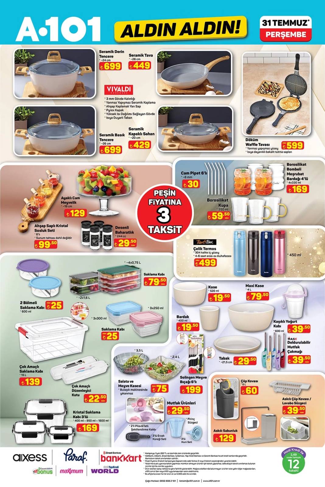 A101 Peşin Fiyatına 3 Taksitle Ankastre Seti ve Beyaz Eşya Satacak! A101 31 Temmuz Aktüel Kataloğu! 3
