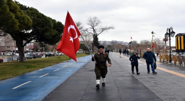 Çanakkale’ye yürüyen gazi torunu, Tekirdağ’da