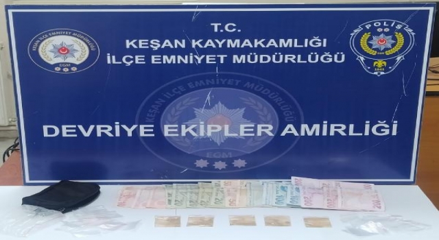 Keşan’da üzerinde uyuşturucuyla yakalanan şüpheliye gözaltı