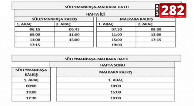 SÜLEYMANPAŞA-MALKARA ARASI OTOBÜS SEFERLERİ BAŞLIYOR