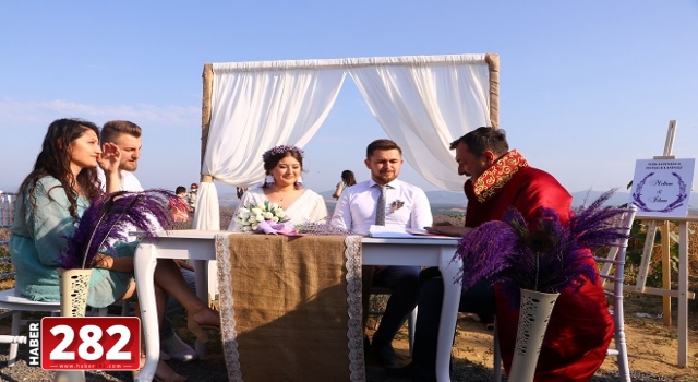 Lavanta tarlasında mutluluğa "Evet" dediler