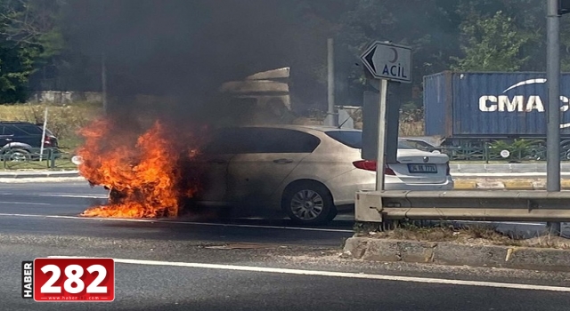 Tekirdağ'da seyir halindeki otomobil yandı