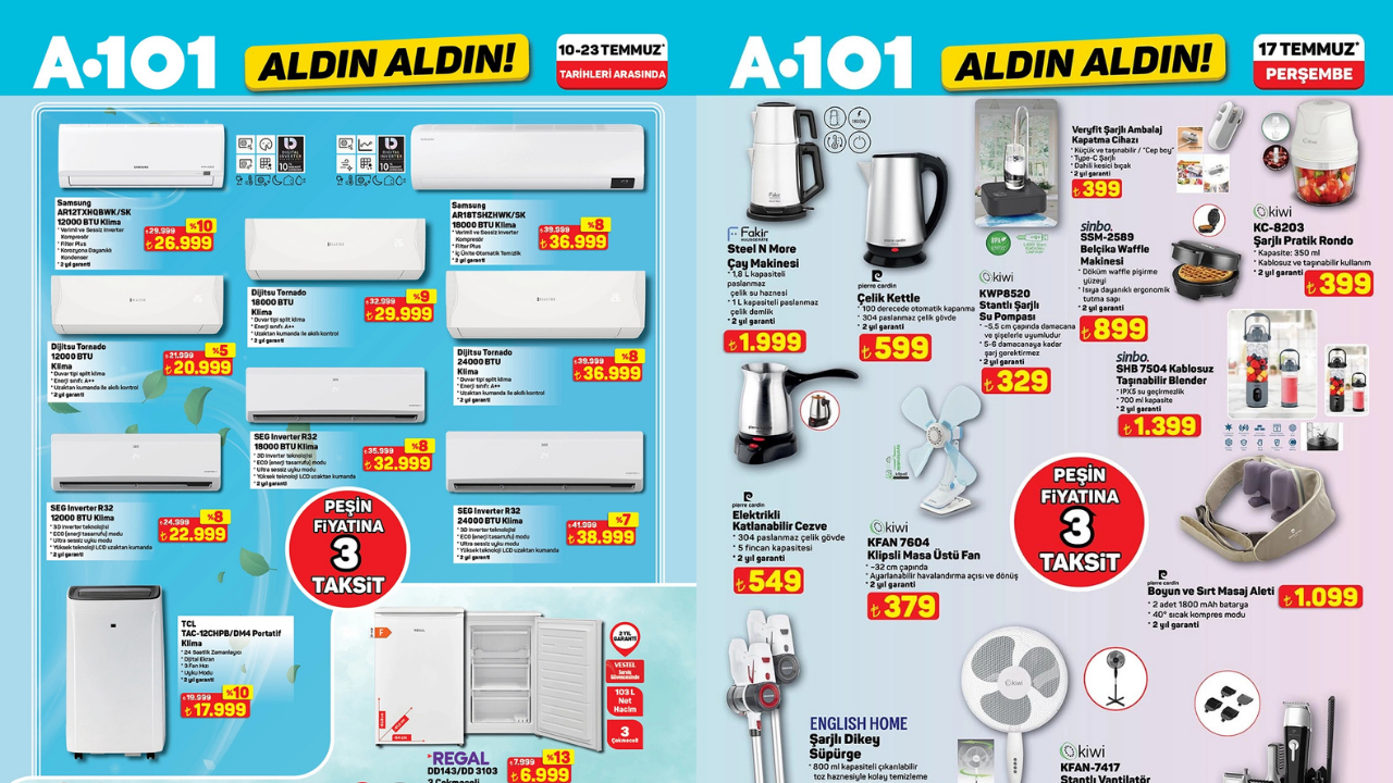 A101 Peşin Fiyatına 3 Taksitle Klima ve Beyaz Eşya Satacak! A101 17 Temmuz Aktüel Kataloğu!