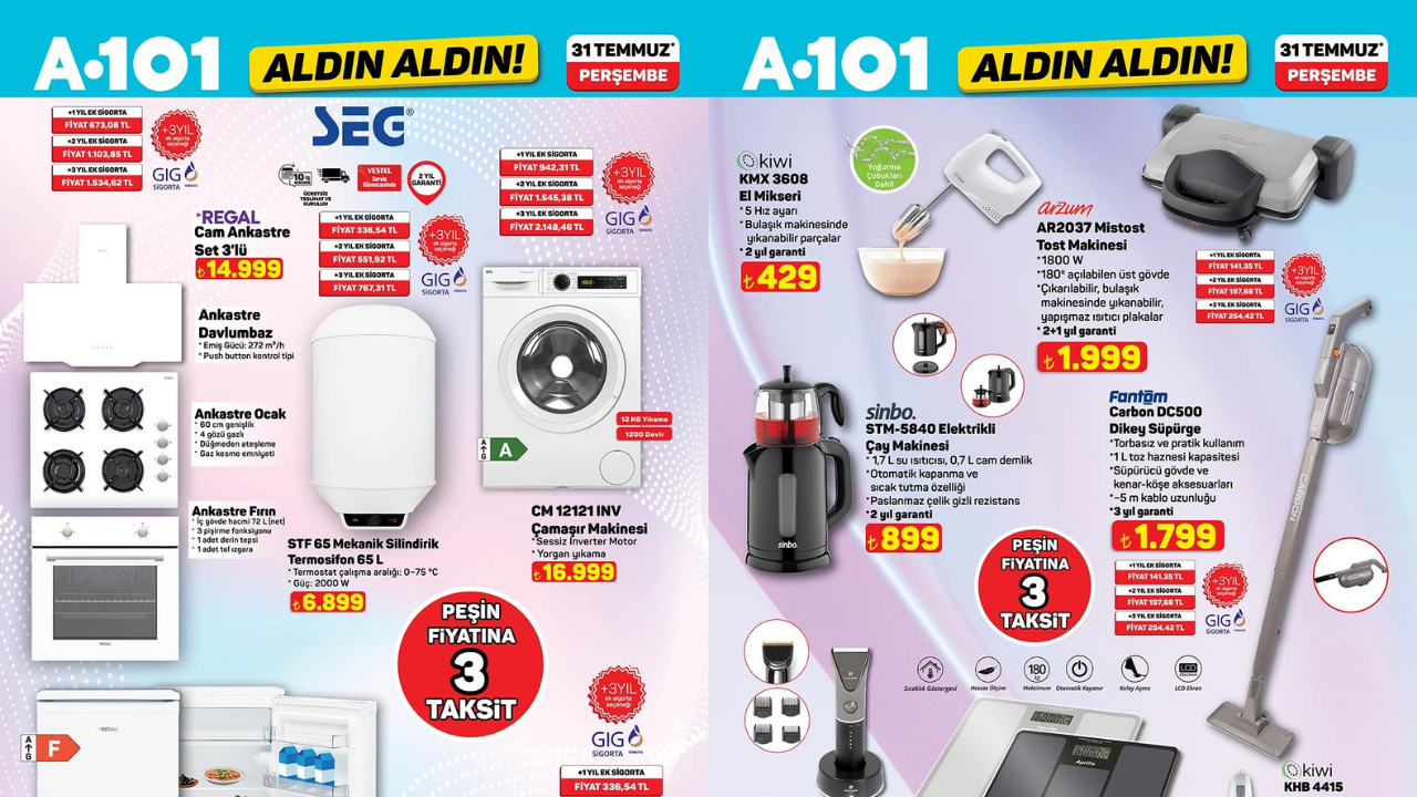 A101 Peşin Fiyatına 3 Taksitle Ankastre Seti ve Beyaz Eşya Satacak! A101 31 Temmuz Aktüel Kataloğu!