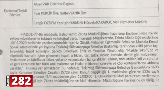 CHP’Lİ BELEDİYEDEN AK PARTİLİ BELEDİYEYE CEZA