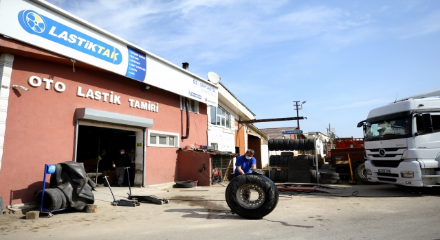 Trakya’da kısıtlamadan muaf tutulan lastik tamircileri mesailerini sürdürüyor