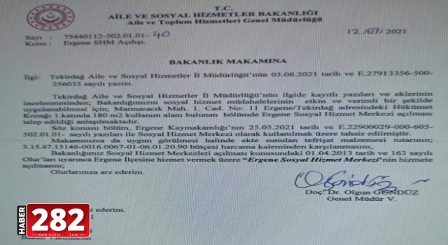 Aile ve Sosyal Hizmetler Bakanlığı’ndan Tekirdağ’a Müjde